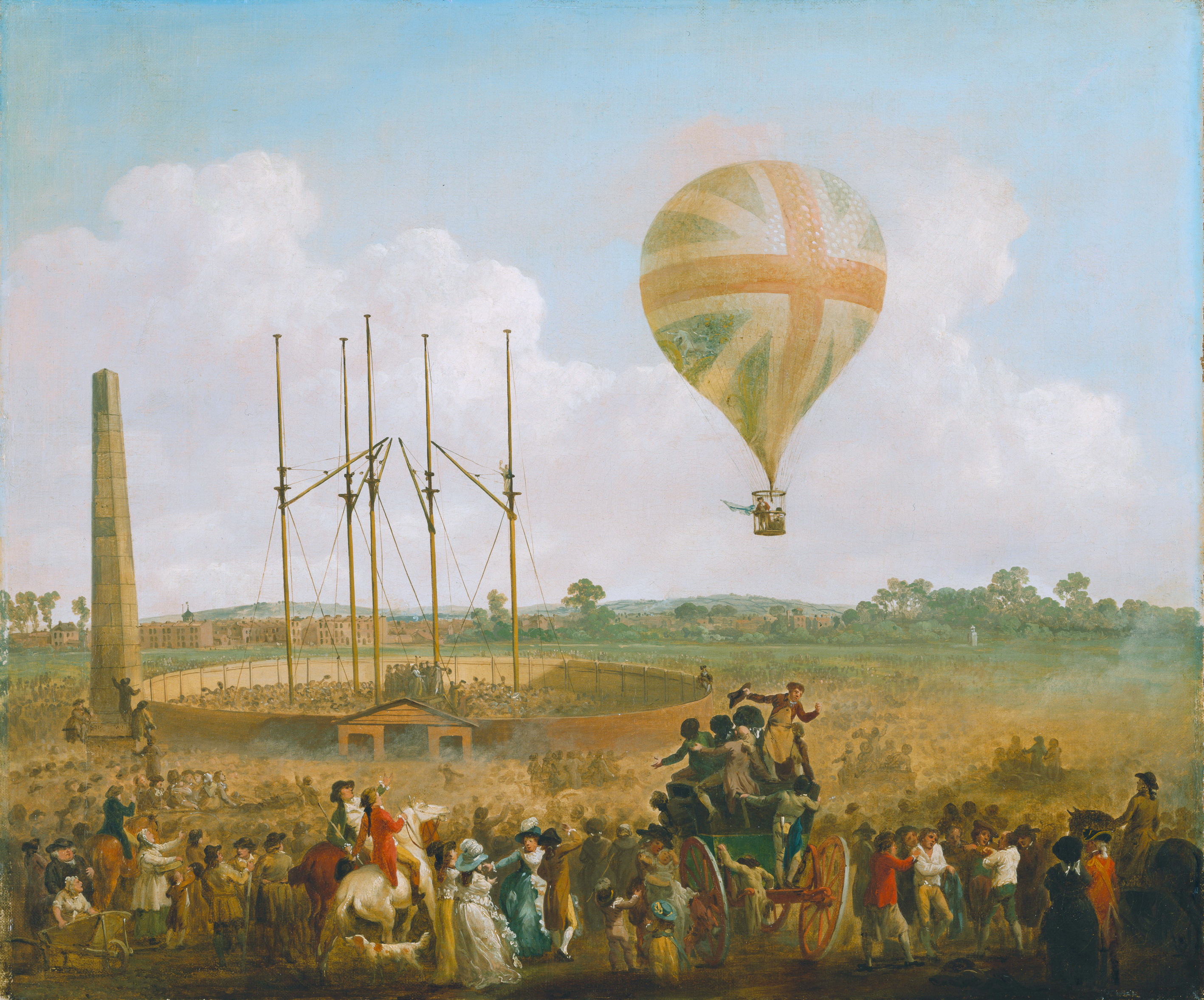 Julius Caesar Ibbetson har malet opsendelsen af George Biggins i en luftballon i 1785. Dejligt eksempel på oplysningstidens frygtløse eksperimenteren. Også i teksterne, den politiske filosofis klassikere, blev der leget med nye - og ofte forbudte - tanker.